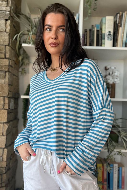  Perfect Breton V Long Sleeve Top Teal /18